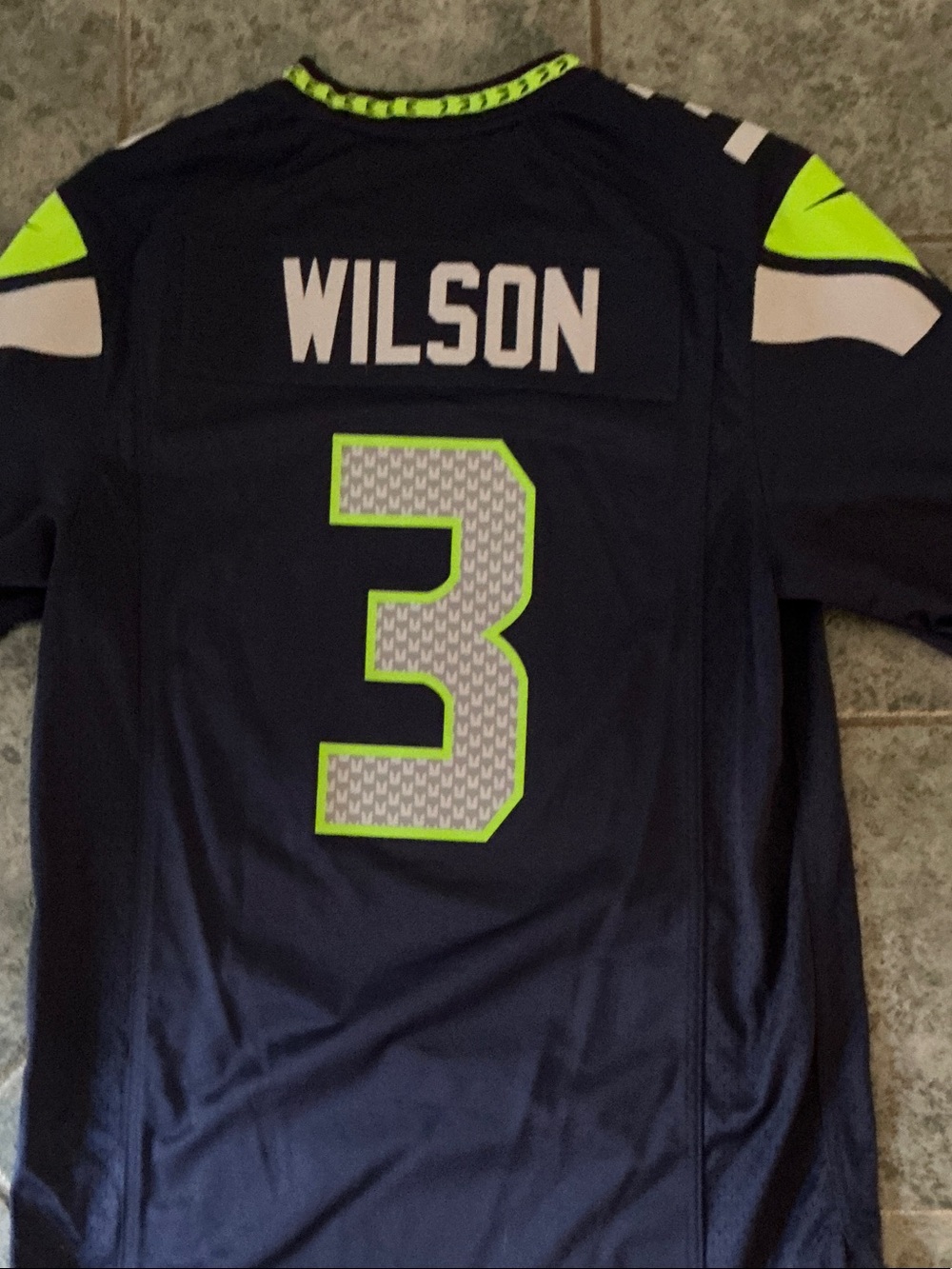 Men's Wilson #3 NFL official Navy and Neon Green Football Jersey